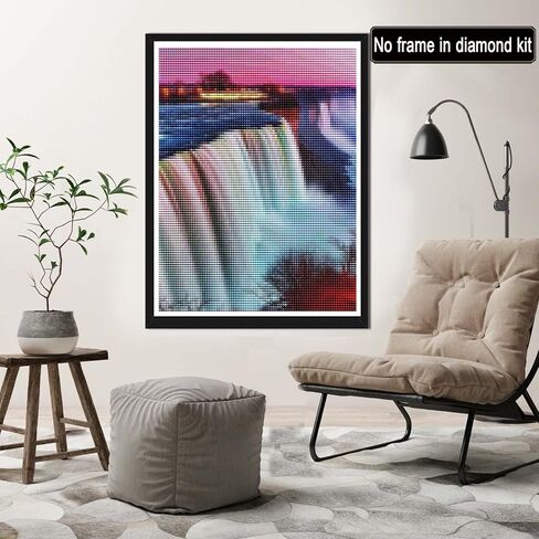 Rovepic 5D Diamond Painting Kits Waterfall Forest Round Full Drill, DIY Paint with Diamonds Art Landscape Crystal Rhinestone Cross Stitch for Home Office Wall Crafts Decorations 12×16 Inch in Kuwait