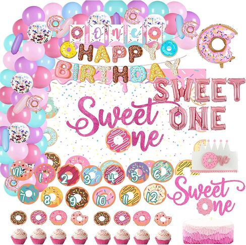 Sweet One Birthday Party Decorations Donut,Donut 1st Birthday Party Decorations,Sweet One Donut Decorations For 1st birthday,Dweet One Donut Themed Birthday Party Supplies in Kuwait