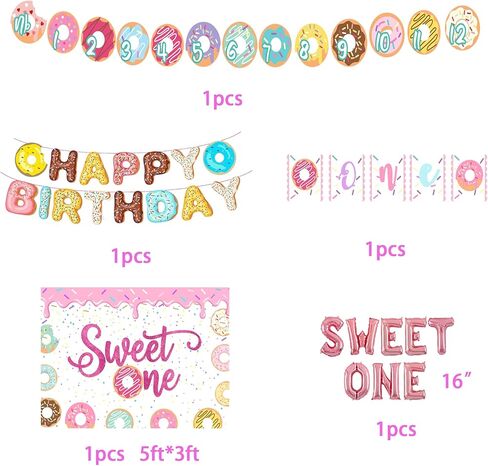 Sweet One Birthday Party Decorations Donut,Donut 1st Birthday Party Decorations,Sweet One Donut Decorations For 1st birthday,Dweet One Donut Themed Birthday Party Supplies in Kuwait