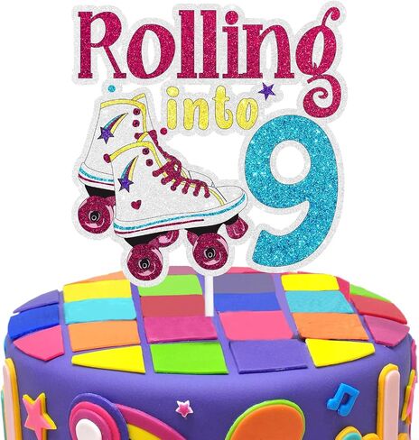 غلاف كعكة عيد الميلاد التاسع من Roller Skating - بتصميم Roller Theme Boy Girl Happy Birthday مستلزمات تزيين الحفلات in Saudi Arabia