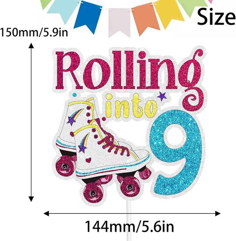 غلاف كعكة عيد الميلاد التاسع من Roller Skating - بتصميم Roller Theme Boy Girl Happy Birthday مستلزمات تزيين الحفلات in Saudi Arabia