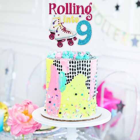 غلاف كعكة عيد الميلاد التاسع من Roller Skating - بتصميم Roller Theme Boy Girl Happy Birthday مستلزمات تزيين الحفلات in Saudi Arabia
