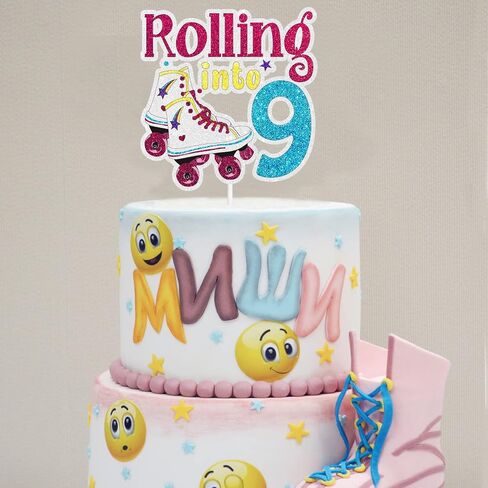 غلاف كعكة عيد الميلاد التاسع من Roller Skating - بتصميم Roller Theme Boy Girl Happy Birthday مستلزمات تزيين الحفلات in Saudi Arabia