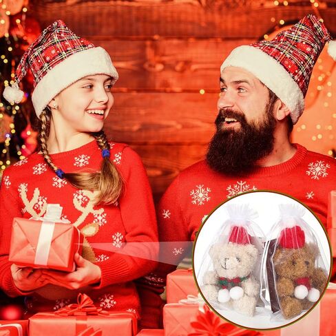 Poen 24 مجموعة عيد الميلاد الدببة الحيوانية الصغيرة المحشوة مع قبعة سانتا وشاح عيد الميلاد بطاقة الأورجانزا حقيبة 4 بوصة صغيرة عيد الميلاد أفخم الدب للفصل الدراسي حقيبة جودي هدية جوارب حشو صالح الطرف (نمط أنيق) in Saudi Arabia