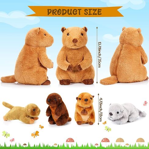 DEEKIN 5 Pcs Adorable Groundhog Plush Set 14 Inch Mommy Groundhog Stuffed Animal with 4 Cute Plush Babies in Her Belly Soft Cuddly Marmot Plushie for Toddlers Boys Girls Birthday Party Favors Gifts in Saudi Arabia