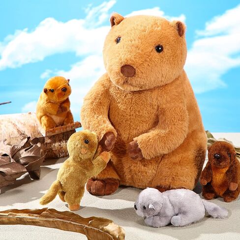 DEEKIN 5 Pcs Adorable Groundhog Plush Set 14 Inch Mommy Groundhog Stuffed Animal with 4 Cute Plush Babies in Her Belly Soft Cuddly Marmot Plushie for Toddlers Boys Girls Birthday Party Favors Gifts in Saudi Arabia