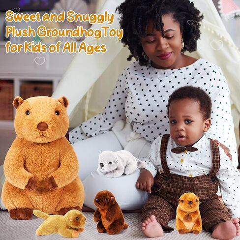DEEKIN 5 Pcs Adorable Groundhog Plush Set 14 Inch Mommy Groundhog Stuffed Animal with 4 Cute Plush Babies in Her Belly Soft Cuddly Marmot Plushie for Toddlers Boys Girls Birthday Party Favors Gifts in Saudi Arabia