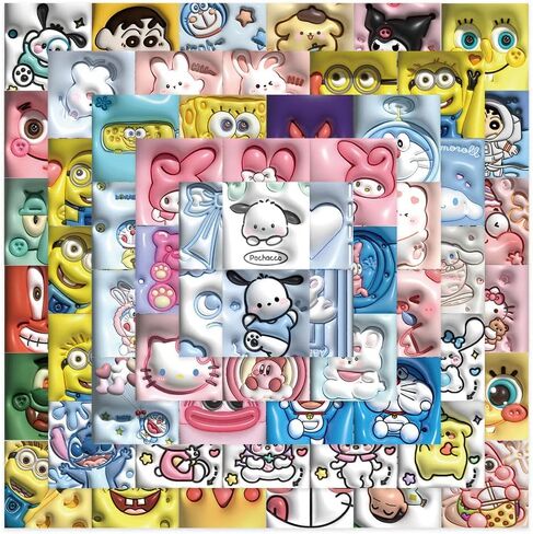 Visual 3D cartoon cute animation stickers, 62PCS waterproof stickers for laptops, refrigerators, luggage, water bottles, computers, cell phones, children and teenagers adult cartoon animation stickers. Ideal holiday gift for children, teenagers and adults in Saudi Arabia
