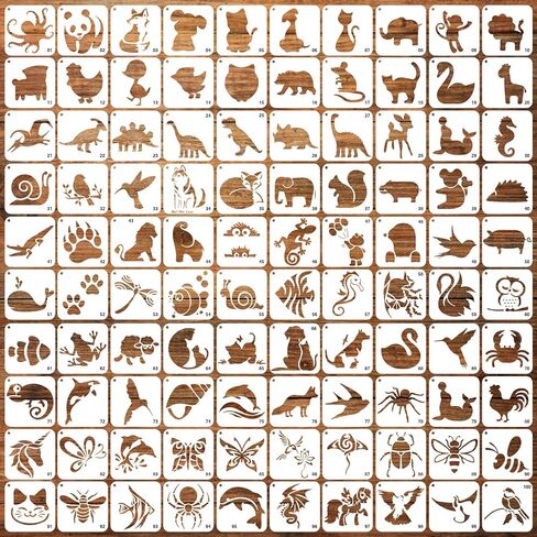 سريزدان 100 قطعة من قوالب استنسل صغيرة للحرف اليدوية قابلة لاعادة الاستخدام 3×3 انش، قوالب استنسل بلاستيكية للرسم والرسم للاطفال على الخشب والحرف اليدوية in Kuwait