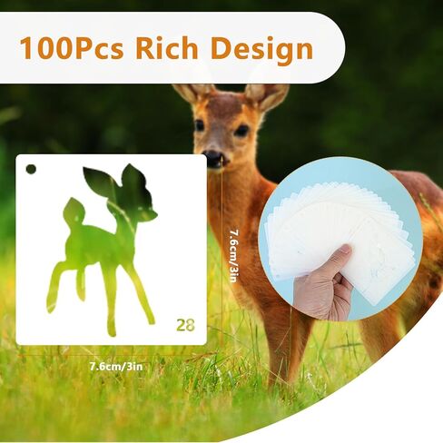 سريزدان 100 قطعة من قوالب استنسل صغيرة للحرف اليدوية قابلة لاعادة الاستخدام 3×3 انش، قوالب استنسل بلاستيكية للرسم والرسم للاطفال على الخشب والحرف اليدوية in Kuwait