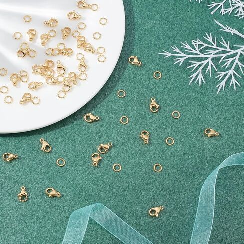 SUNNYCLUE 1 Box 120Pcs 18K Gold Plated 4 Size Lobster Clasp Jump Rings Stainless Steel Lobster Claw Clasp 9mm 10mm 12mm 15mm Jewelry Findings for DIY Bracelet Keychain Making in Kuwait