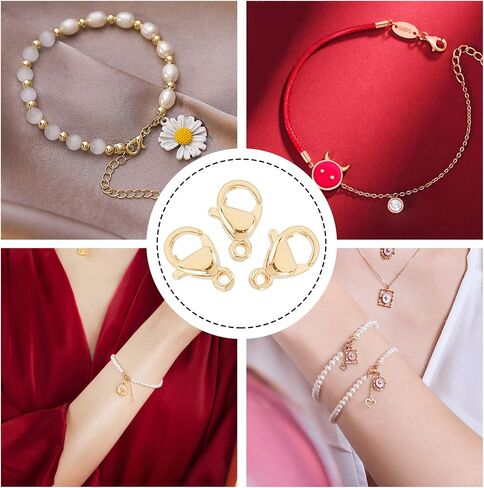 SUNNYCLUE 1 Box 120Pcs 18K Gold Plated 4 Size Lobster Clasp Jump Rings Stainless Steel Lobster Claw Clasp 9mm 10mm 12mm 15mm Jewelry Findings for DIY Bracelet Keychain Making in Kuwait
