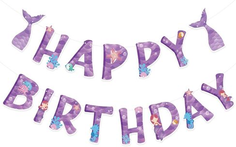 Happy Birthday Banner-Purple Mermaid Happy Birthday Banner Mermaid Theme Party Decoration for Girls Under The Sea Party Supplies in Saudi Arabia
