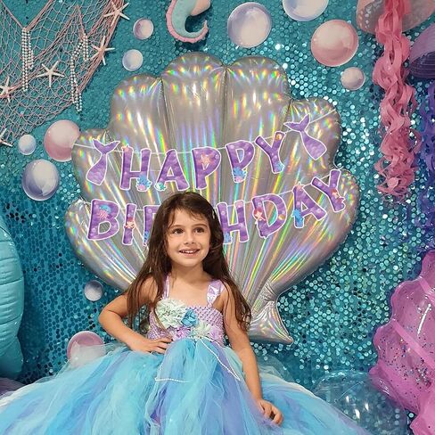 Happy Birthday Banner-Purple Mermaid Happy Birthday Banner Mermaid Theme Party Decoration for Girls Under The Sea Party Supplies in Saudi Arabia