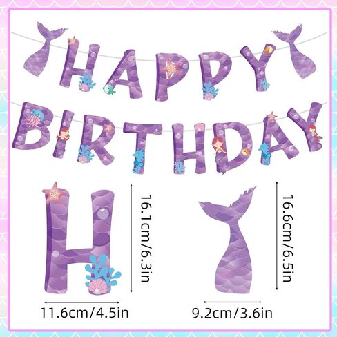 Happy Birthday Banner-Purple Mermaid Happy Birthday Banner Mermaid Theme Party Decoration for Girls Under The Sea Party Supplies in Saudi Arabia