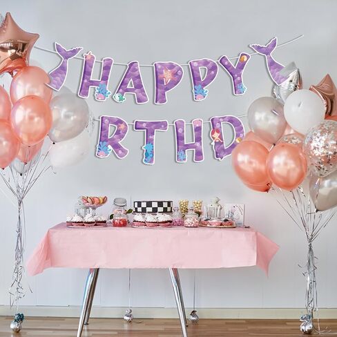 Happy Birthday Banner-Purple Mermaid Happy Birthday Banner Mermaid Theme Party Decoration for Girls Under The Sea Party Supplies in Saudi Arabia