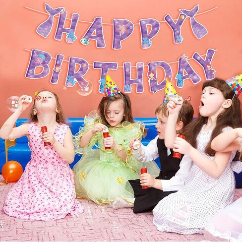 Happy Birthday Banner-Purple Mermaid Happy Birthday Banner Mermaid Theme Party Decoration for Girls Under The Sea Party Supplies in Saudi Arabia