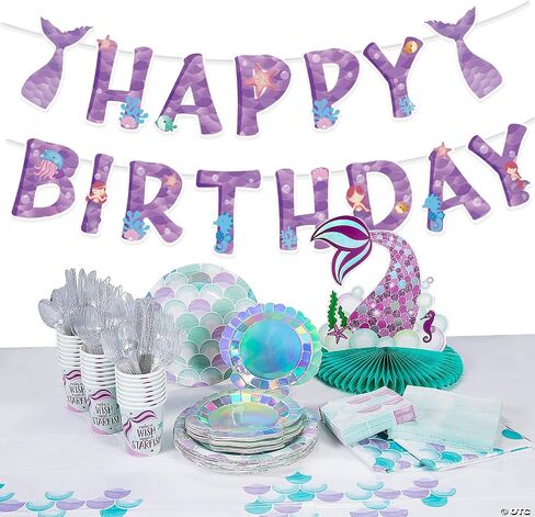 Happy Birthday Banner-Purple Mermaid Happy Birthday Banner Mermaid Theme Party Decoration for Girls Under The Sea Party Supplies in Saudi Arabia