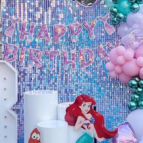 Happy Birthday Banner-Purple Mermaid Happy Birthday Banner Mermaid Theme Party Decoration for Girls Under The Sea Party Supplies in Saudi Arabia