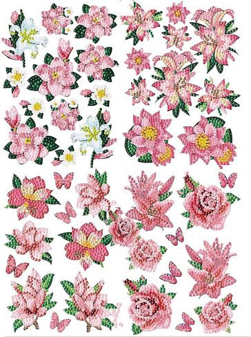 Alloyseed 4pcs Diamond Painting Stickers Kits for Kids 5D Pink Flowers DIY Diamonds Paint by Numbers Art Handmade Craft for Beginners Stickers Gift for Children Boys Girls in Kuwait