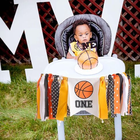 لافتة كرسي مرتفع لكرة السلة - زينة حفلة عيد الميلاد الاول/الاول لكرة السلة، لافتة كرسي مرتفع للاولاد لكرة السلة، لافتة كرسي مرتفع لعيد الميلاد الرياضي، دعامة تصوير كرة السلة سماش كيك in Kuwait