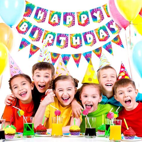 قطعتان من لوازم حفلات أعياد الميلاد، لافتة راية عيد ميلاد سعيد لصبغ حفلات التعادل، فن ريترو 60s 70s، موضوع هيبي كرنفال زينة حفلات أعياد الميلاد (ألوان زاهية) in Saudi Arabia