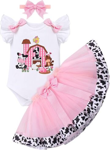 Baby Girl 1st Birthday Outfit Farm Cow Ladybug Romper Tutu Skirt Headband Christmas Bee Cake Smash Photo Shoot Clothes in Saudi Arabia