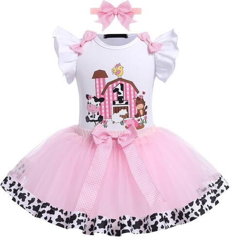 Baby Girl 1st Birthday Outfit Farm Cow Ladybug Romper Tutu Skirt Headband Christmas Bee Cake Smash Photo Shoot Clothes in Saudi Arabia