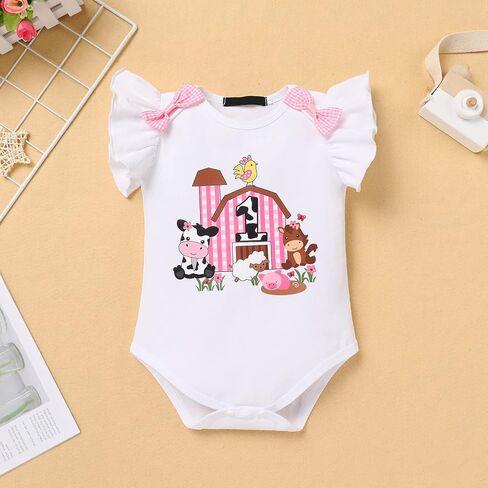 Baby Girl 1st Birthday Outfit Farm Cow Ladybug Romper Tutu Skirt Headband Christmas Bee Cake Smash Photo Shoot Clothes in Saudi Arabia
