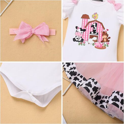 Baby Girl 1st Birthday Outfit Farm Cow Ladybug Romper Tutu Skirt Headband Christmas Bee Cake Smash Photo Shoot Clothes in Saudi Arabia