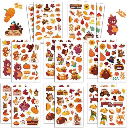 ملصقات عيد الشكر للأطفال، ملصقات زينة عيد الشكر، ملصقات الخريف للأطفال، 16 ورقة ملصقات ديك رومي لعيد الشكر السعيد لأظرف بطاقات الهدايا، لوازم الفصول الدراسية لحفلات عيد الشكر in Kuwait