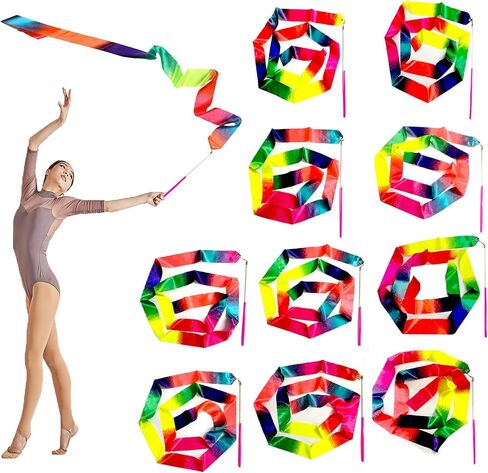 20 Pieces Ribbon Wands for Kids, 2 Meter Ribbon Dancer Wand, Dance Ribbons for Girls Party Favors, Rainbow Dancing Ribbon Decorations, Birthday Party Supplies, Gymnastics Wedding Dance Streamers in Kuwait