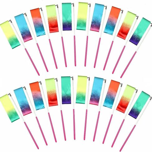 20 Pieces Ribbon Wands for Kids, 2 Meter Ribbon Dancer Wand, Dance Ribbons for Girls Party Favors, Rainbow Dancing Ribbon Decorations, Birthday Party Supplies, Gymnastics Wedding Dance Streamers in Kuwait