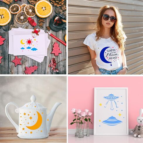13 Pcs Moon Star Stencil Clouds Stencil Reusable Star Planet Plastic Sun Stencil for Painting on Wood Wall Notebook Drawing Painting Craft Project in Saudi Arabia
