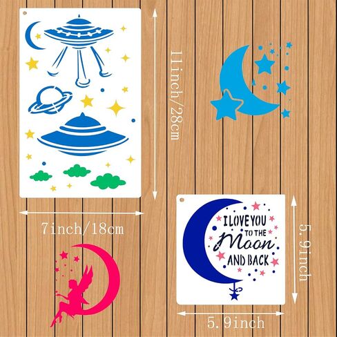 13 Pcs Moon Star Stencil Clouds Stencil Reusable Star Planet Plastic Sun Stencil for Painting on Wood Wall Notebook Drawing Painting Craft Project in Saudi Arabia