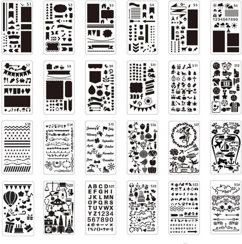 مجموعة 24 قطعة من استنسل المجلات للأطفال المراهقين مقاس 4 × 7 بوصة دفتر قصاصات دفتر يوميات قوالب رسم DIY لمخطط مذكرات رصاصة من RuiChy in Kuwait