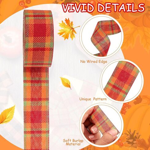 5 Rolls 30 Yards Plaid Burlap Ribbon Rolls 1 Inch Fall Wired Wrapping Ribbon Thanksgiving Wired Edge Ribbon Autumn Decorative Ribbon for Autumn Harvest Thanksgiving Wreath Decoration in Saudi Arabia