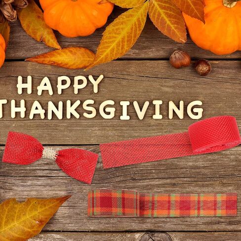 5 Rolls 30 Yards Plaid Burlap Ribbon Rolls 1 Inch Fall Wired Wrapping Ribbon Thanksgiving Wired Edge Ribbon Autumn Decorative Ribbon for Autumn Harvest Thanksgiving Wreath Decoration in Saudi Arabia
