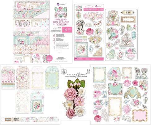 مجموعة افيك امور من بريما ماركيتنج - عبوة لهواة الجمع مع وسادة ورقية مقاس 12 × 12 انش وطبعة ايفيميرا وبطاقات وتذاكر ولوح خشب مضغوط وزهور in Kuwait