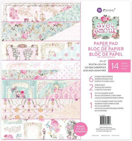 مجموعة افيك امور من بريما ماركيتنج - عبوة لهواة الجمع مع وسادة ورقية مقاس 12 × 12 انش وطبعة ايفيميرا وبطاقات وتذاكر ولوح خشب مضغوط وزهور in Kuwait