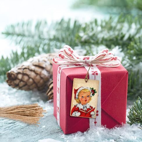 AnyDesign 120Pcs Vintage Christmas Paper Gift Tags with Hemp Rope Retro Santa Reindeer Xmas Tree Tags Pre-Punched with Holes Holiday Favor Tags Hanging Labels for Christmas Party Supplies, 8 Design in Saudi Arabia