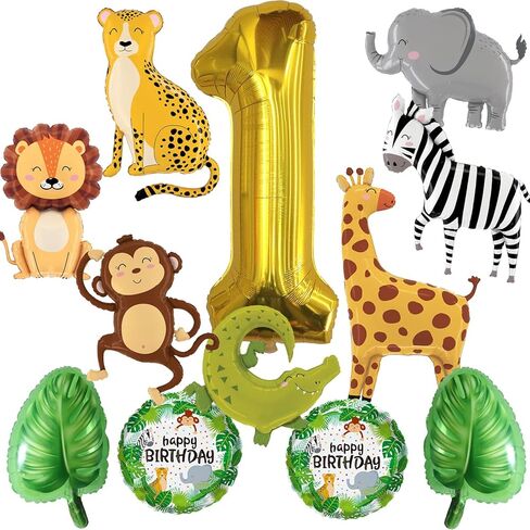 KEFAN Jungle Animals Birthday Party Decoration, Baby's 1st Birthday Animal Foil Balloon Set for 1st Birthday Jungle Animal Theme Party (1) in Kuwait