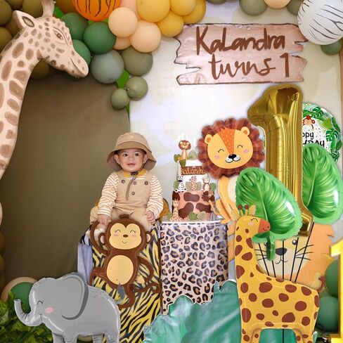 KEFAN Jungle Animals Birthday Party Decoration, Baby's 1st Birthday Animal Foil Balloon Set for 1st Birthday Jungle Animal Theme Party (1) in Kuwait