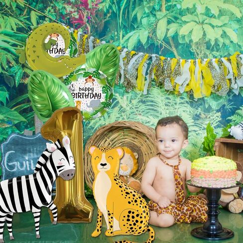 KEFAN Jungle Animals Birthday Party Decoration, Baby's 1st Birthday Animal Foil Balloon Set for 1st Birthday Jungle Animal Theme Party (1) in Kuwait