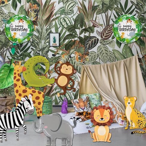 KEFAN Jungle Animals Birthday Party Decoration, Baby's 1st Birthday Animal Foil Balloon Set for 1st Birthday Jungle Animal Theme Party (1) in Kuwait
