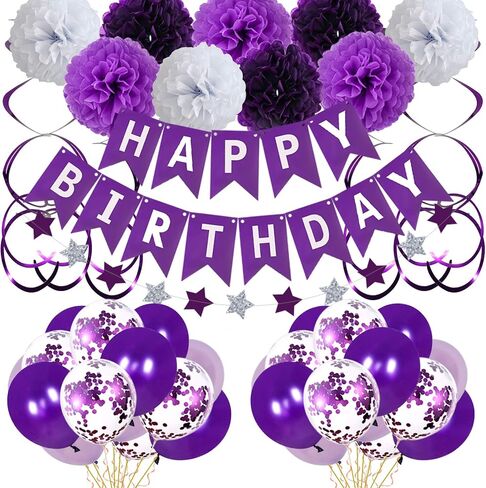 زينة عيد الميلاد للفتيات والنساء، ديكورات الحفلات الأرجوانية مع زينة عيد ميلاد سعيد مع لافتة من الرايات، بالونات، بومبوم، دوامة معلقة لبدلة ديكور حفلات الذكرى السنوية والخطوبة in Kuwait