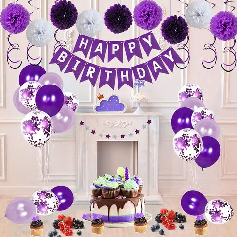 زينة عيد الميلاد للفتيات والنساء، ديكورات الحفلات الأرجوانية مع زينة عيد ميلاد سعيد مع لافتة من الرايات، بالونات، بومبوم، دوامة معلقة لبدلة ديكور حفلات الذكرى السنوية والخطوبة in Kuwait