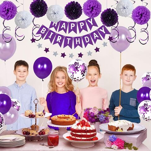 زينة عيد الميلاد للفتيات والنساء، ديكورات الحفلات الأرجوانية مع زينة عيد ميلاد سعيد مع لافتة من الرايات، بالونات، بومبوم، دوامة معلقة لبدلة ديكور حفلات الذكرى السنوية والخطوبة in Kuwait