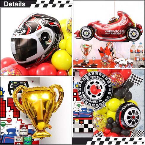 KELENO Race Car Birthday Party Supplies Decorations with Racing Balloon Garland Arch Kit, Backdrop, Track Tablecloth, Helmet Wheel Trophy Checkere Car Foil Balloon, Flags, Two Fast Birthday Decor in Kuwait