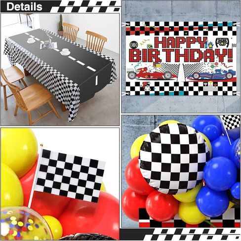 KELENO Race Car Birthday Party Supplies Decorations with Racing Balloon Garland Arch Kit, Backdrop, Track Tablecloth, Helmet Wheel Trophy Checkere Car Foil Balloon, Flags, Two Fast Birthday Decor in Kuwait